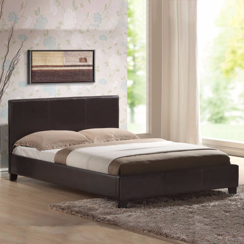 Fraser PU Leather Double Bed Frame Brown - Rivercity House & Home Co. (ABN 18 642 972 209) - Affordable Modern Furniture Australia