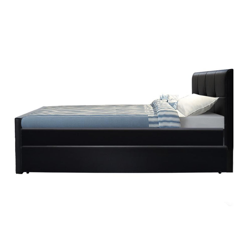 Fripp PU Leather King Single Trundle Bed Frame Base Black - Rivercity House & Home Co. (ABN 18 642 972 209) - Affordable Modern Furniture Australia
