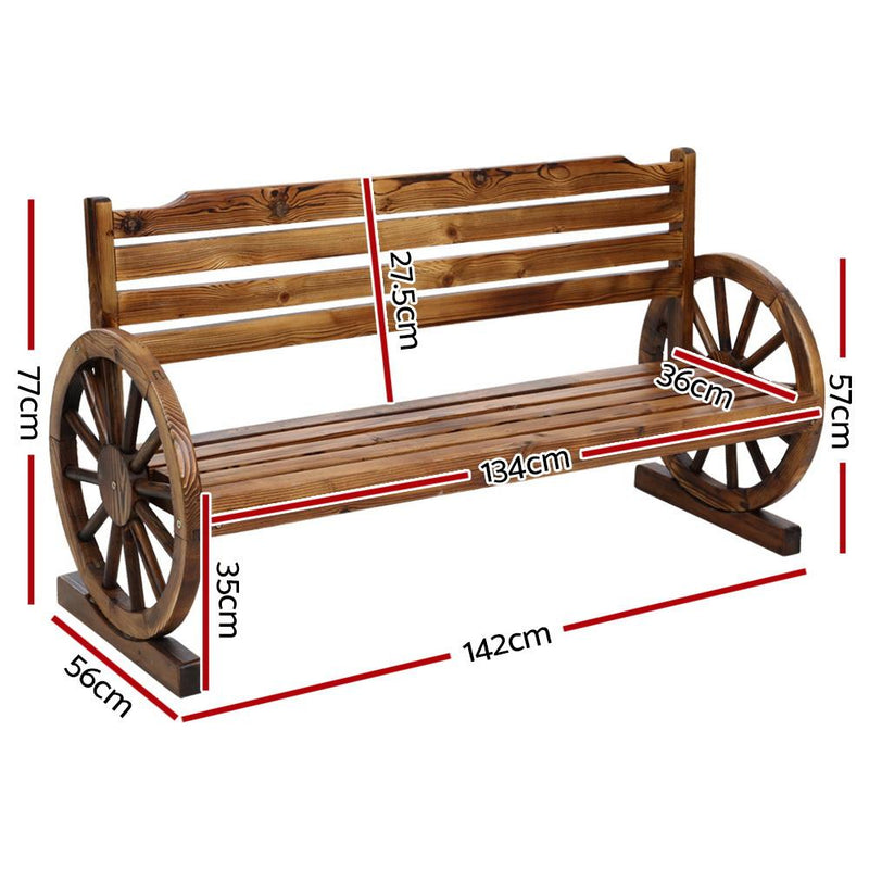 Garden Bench Wooden Wagon Chair 3 Seat Outdoor Furniture Backyard Lounge - Rivercity House & Home Co. (ABN 18 642 972 209) - Affordable Modern Furniture Australia