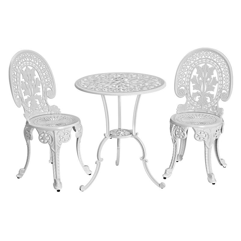 Gardeon 3PC Patio Furniture Outdoor Bistro Set Dining Chairs Aluminium White - Furniture > Outdoor - Rivercity House & Home Co. (ABN 18 642 972 209)