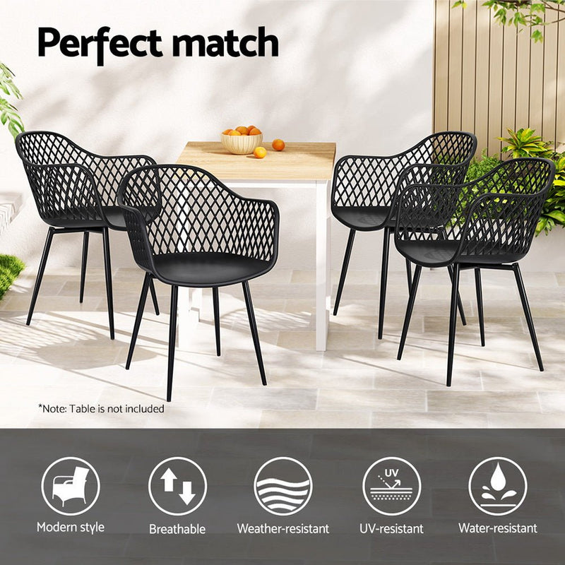 Gardeon 4PC Outdoor Dining Chairs PP Lounge Chair Patio Furniture Garden Black - Furniture > Outdoor - Rivercity House & Home Co. (ABN 18 642 972 209)