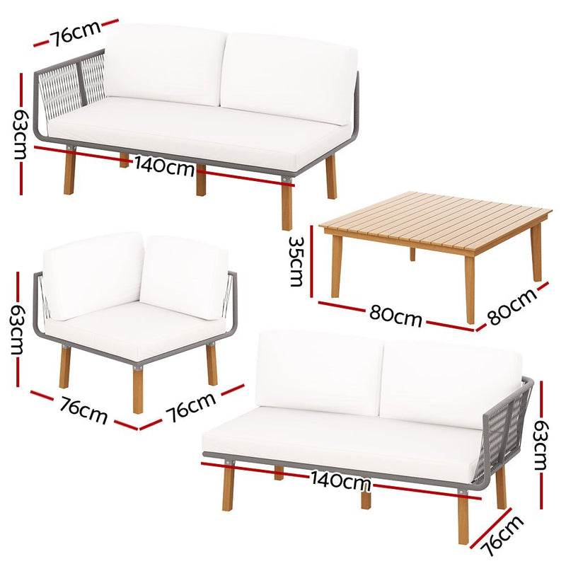 Gardeon 4pcs Outdoor Sofa Set Modular Aluminum Lounge Setting Wooden 5 Seaters - Furniture > Outdoor - Rivercity House & Home Co. (ABN 18 642 972 209)