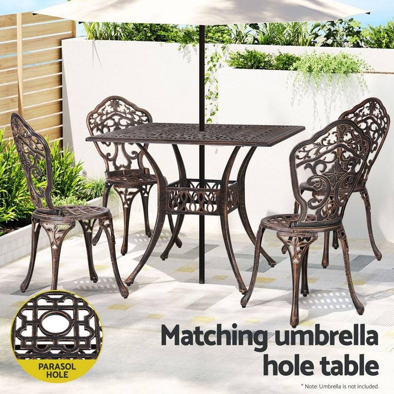 Gardeon 5 pcs Outdoor Furniture Dining Set Cast Aluminum Patio 4 Seater Brown - Furniture > Outdoor - Rivercity House & Home Co. (ABN 18 642 972 209)