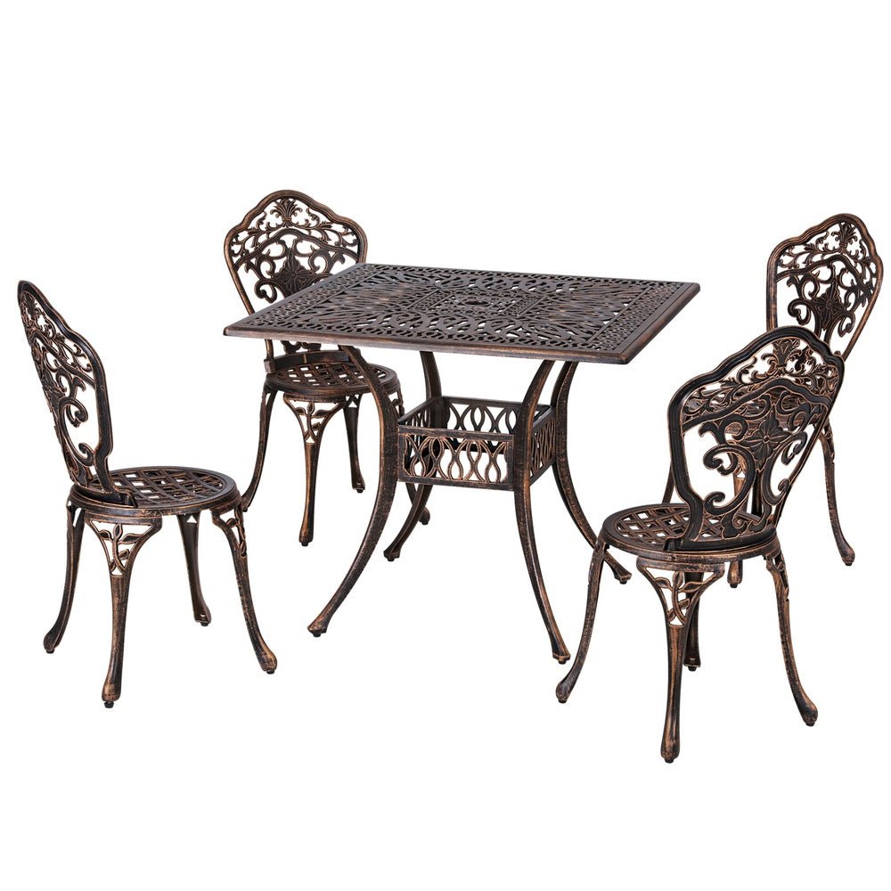 Elegant 5-Piece Cast Aluminum Patio Dining Set - Brown - Furniture > Outdoor - Rivercity House & Home Co. (ABN 18 642 972 209) - Affordable Modern Furniture Australia