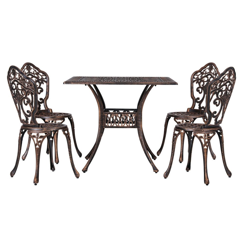 Elegant 5-Piece Cast Aluminum Patio Dining Set - Brown - Furniture > Outdoor - Rivercity House & Home Co. (ABN 18 642 972 209) - Affordable Modern Furniture Australia