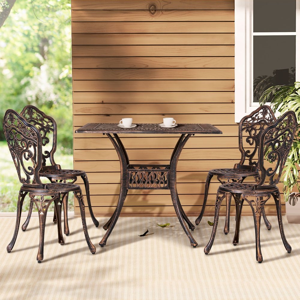 Elegant 5-Piece Cast Aluminum Patio Dining Set - Brown - Furniture > Outdoor - Rivercity House & Home Co. (ABN 18 642 972 209) - Affordable Modern Furniture Australia