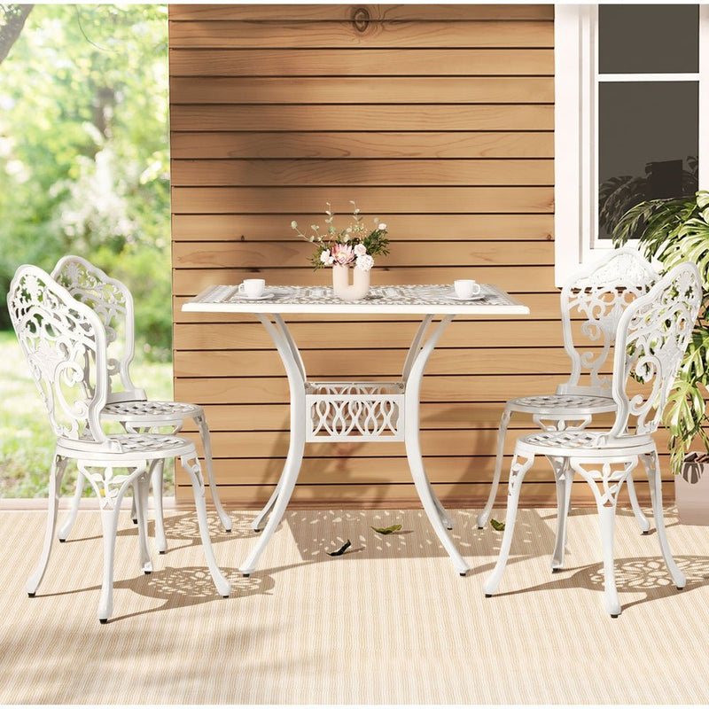 Gardeon 5 pcs Outdoor Furniture Dining Set Cast Aluminum Patio 4 Seater White - Furniture > Outdoor - Rivercity House & Home Co. (ABN 18 642 972 209)