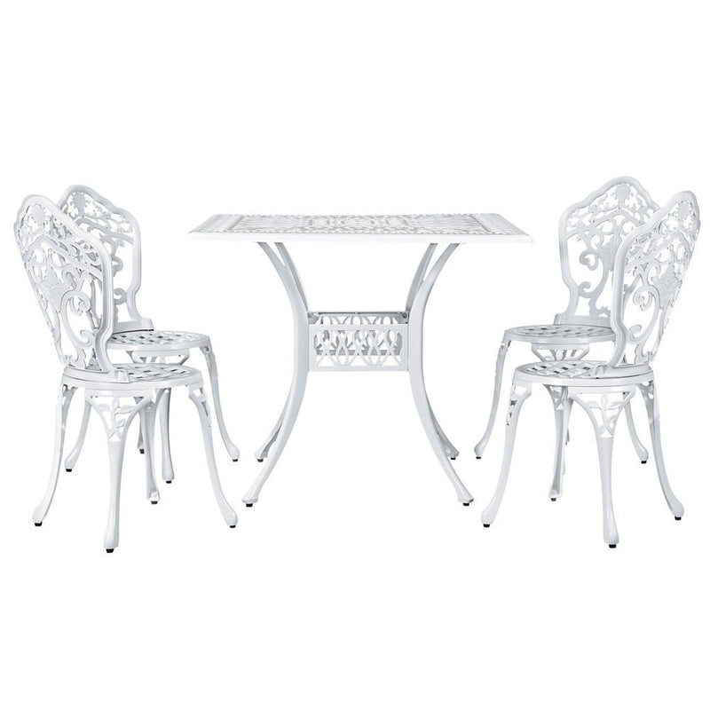 Gardeon 5 pcs Outdoor Furniture Dining Set Cast Aluminum Patio 4 Seater White - Furniture > Outdoor - Rivercity House & Home Co. (ABN 18 642 972 209)
