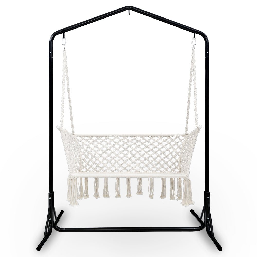 Double Swing Hammock Chair with Stand Macrame Outdoor Bench Seat Chairs - Home & Garden > Hammocks - Rivercity House & Home Co. (ABN 18 642 972 209) - Affordable Modern Furniture Australia