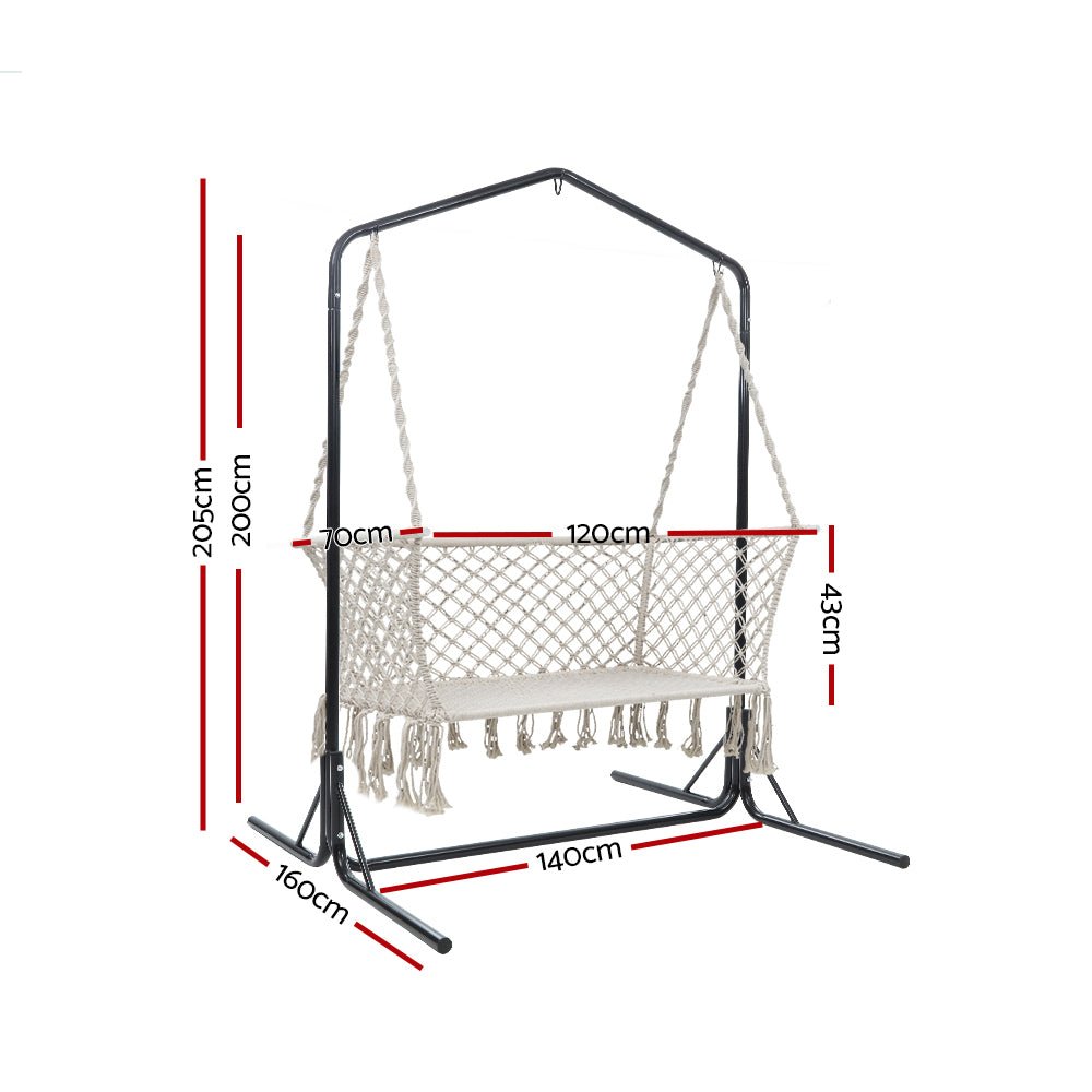 Double Swing Hammock Chair with Stand Macrame Outdoor Bench Seat Chairs - Home & Garden > Hammocks - Rivercity House & Home Co. (ABN 18 642 972 209) - Affordable Modern Furniture Australia