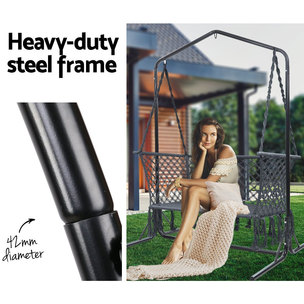 Double Swing Hammock Chair with Stand Macrame Outdoor Bench Seat Chairs - Home & Garden > Hammocks - Rivercity House & Home Co. (ABN 18 642 972 209) - Affordable Modern Furniture Australia