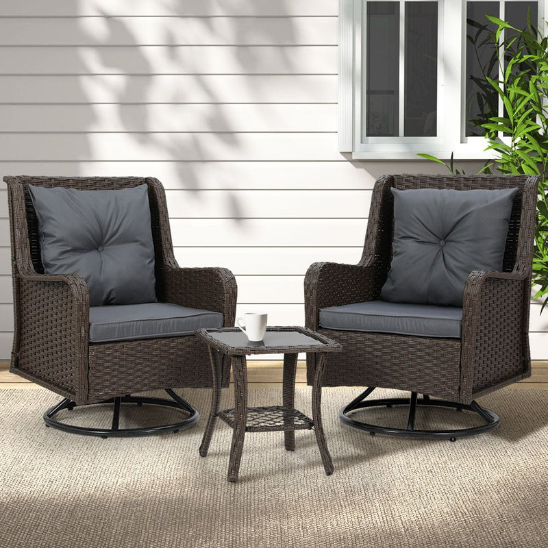 3 Piece Outdoor Swivel Chair Bistro Set - Furniture > Outdoor - Rivercity House & Home Co. (ABN 18 642 972 209) - Affordable Modern Furniture Australia