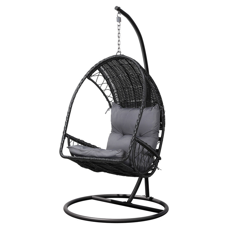 Hanging Wicker Pod Chair With Stand Black - Furniture > Outdoor - Rivercity House & Home Co. (ABN 18 642 972 209) - Affordable Modern Furniture Australia