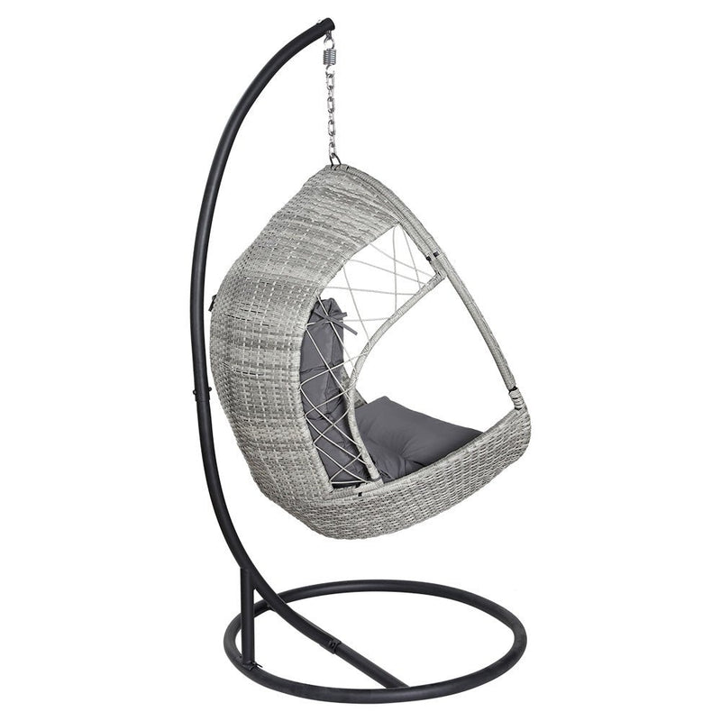 Hanging Wicker Pod Chair With Stand Light Grey - Furniture > Outdoor - Rivercity House & Home Co. (ABN 18 642 972 209) - Affordable Modern Furniture Australia