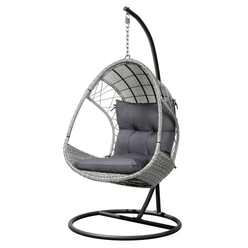 Hanging Wicker Pod Chair With Stand Light Grey - Furniture > Outdoor - Rivercity House & Home Co. (ABN 18 642 972 209) - Affordable Modern Furniture Australia