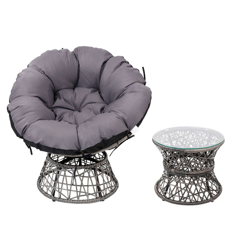 Gardeon Outdoor Papasan Chairs Table Lounge Setting Patio Furniture Wicker Grey - Furniture > Bar Stools & Chairs - Rivercity House & Home Co. (ABN 18 642 972 209)