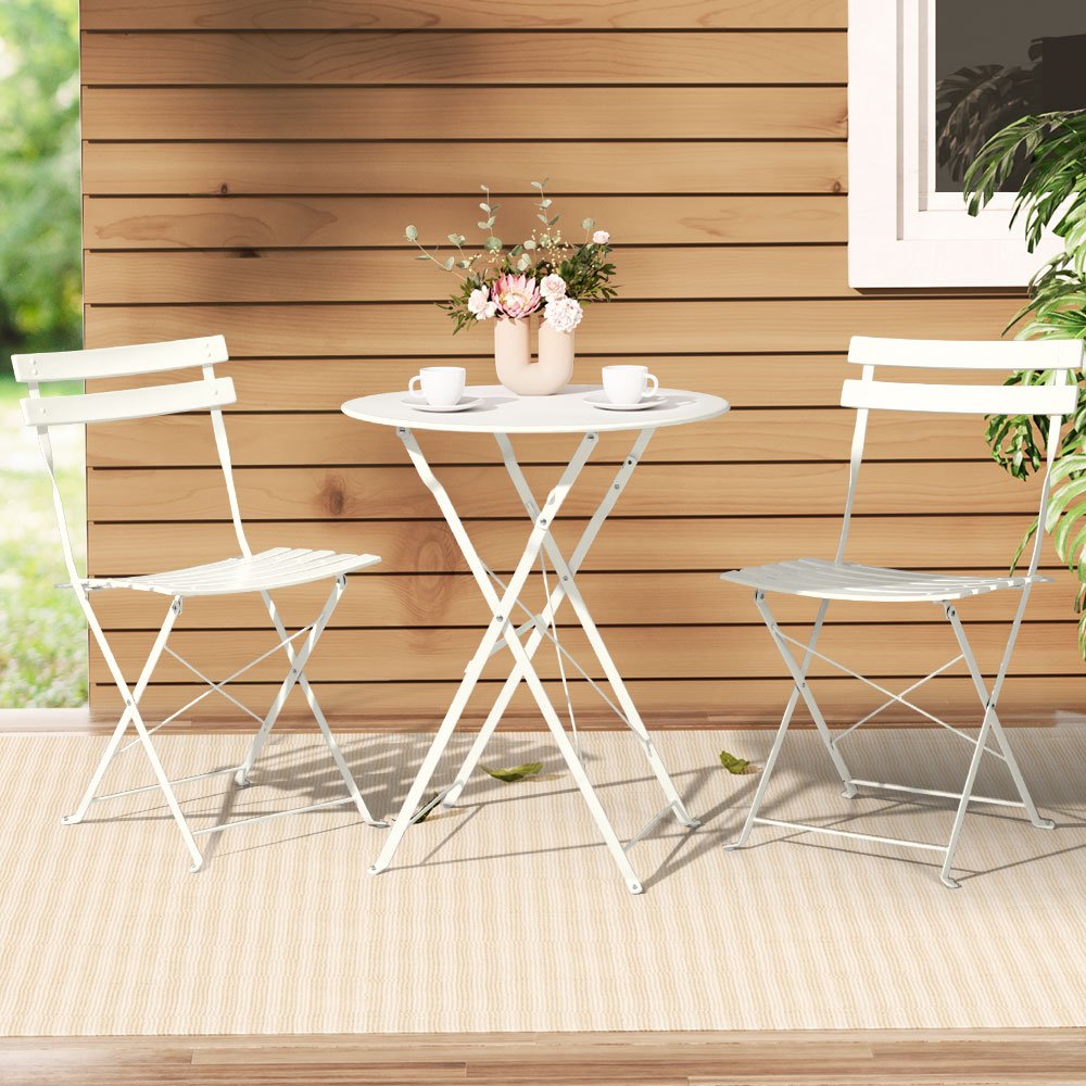 3 Piece Folding Outdoor Setting Bistro Set White - Furniture > Outdoor - Rivercity House & Home Co. (ABN 18 642 972 209) - Affordable Modern Furniture Australia