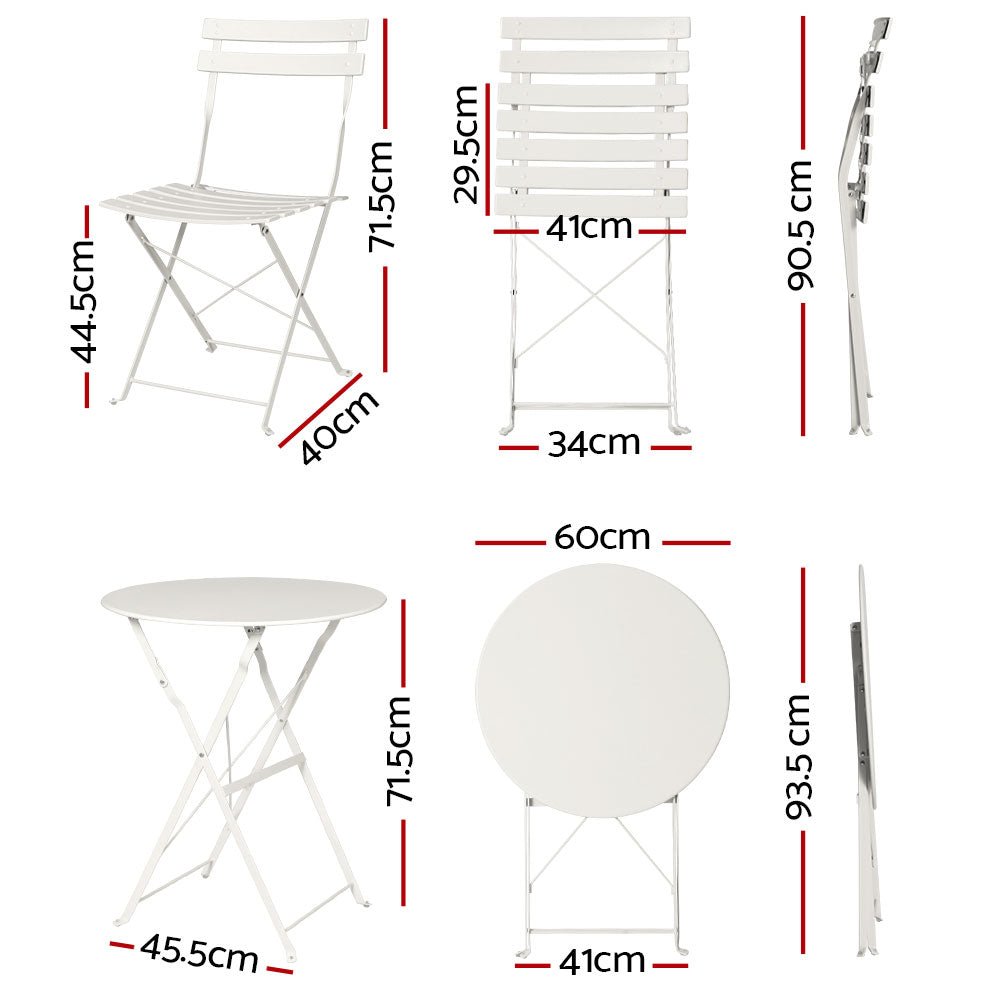 3 Piece Folding Outdoor Setting Bistro Set White - Furniture > Outdoor - Rivercity House & Home Co. (ABN 18 642 972 209) - Affordable Modern Furniture Australia