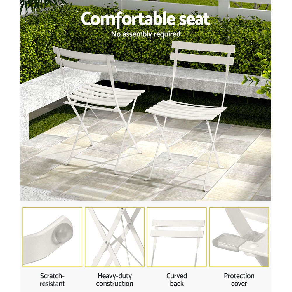 3 Piece Folding Outdoor Setting Bistro Set White - Furniture > Outdoor - Rivercity House & Home Co. (ABN 18 642 972 209) - Affordable Modern Furniture Australia