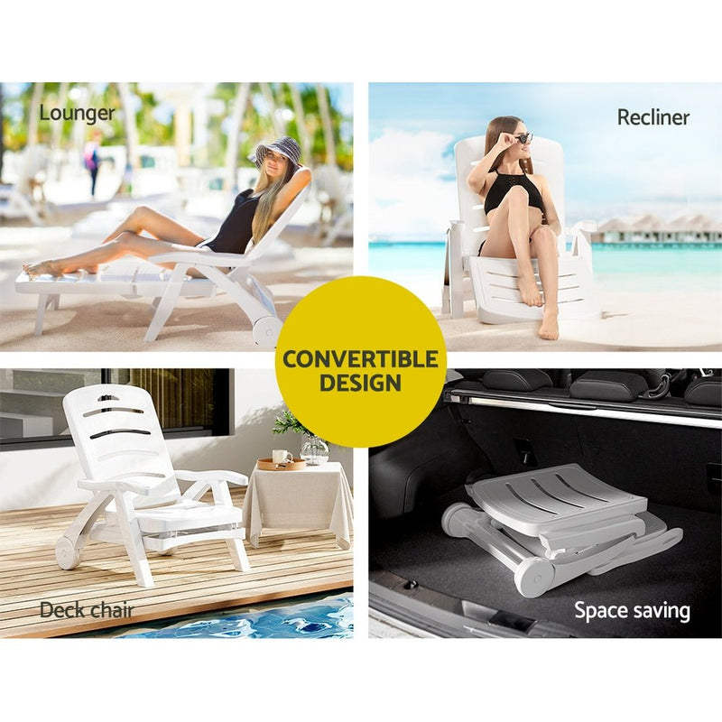 Folding Plastic Sun Lounger With Chaise White - Furniture > Outdoor - Rivercity House & Home Co. (ABN 18 642 972 209) - Affordable Modern Furniture Australia