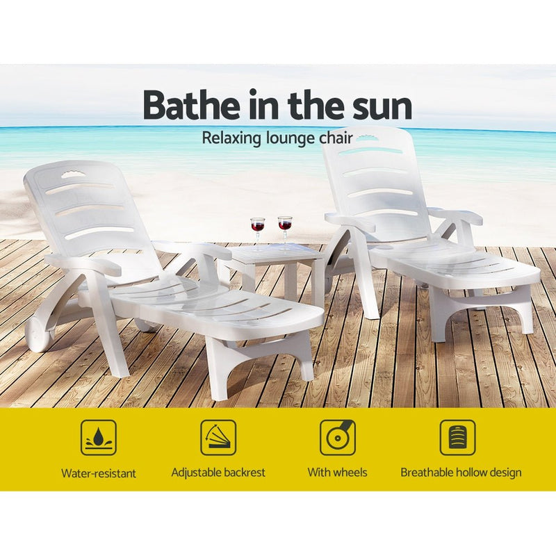 Folding Plastic Sun Lounger With Chaise White - Furniture > Outdoor - Rivercity House & Home Co. (ABN 18 642 972 209) - Affordable Modern Furniture Australia