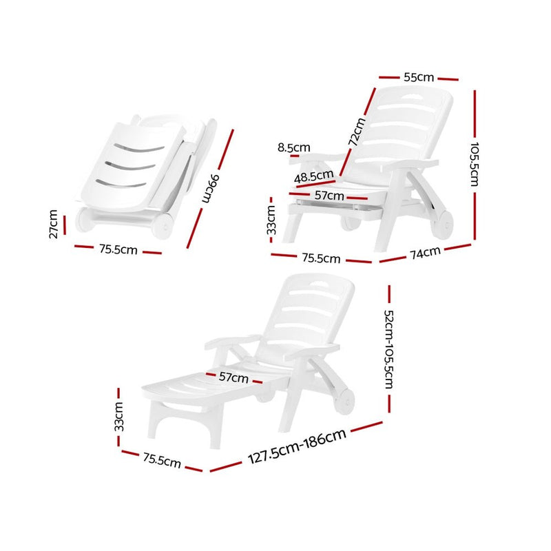 Folding Plastic Sun Lounger With Chaise White - Furniture > Outdoor - Rivercity House & Home Co. (ABN 18 642 972 209) - Affordable Modern Furniture Australia