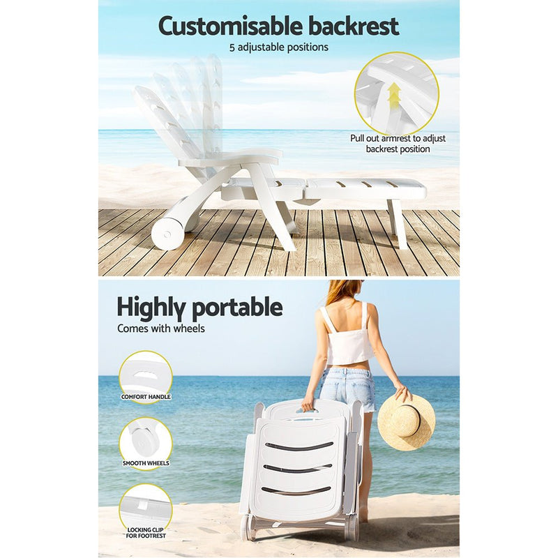 Folding Plastic Sun Lounger With Chaise White - Furniture > Outdoor - Rivercity House & Home Co. (ABN 18 642 972 209) - Affordable Modern Furniture Australia