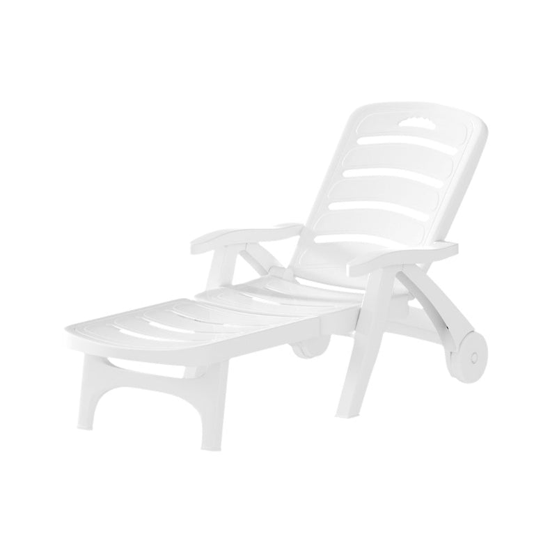 Folding Plastic Sun Lounger With Chaise White - Furniture > Outdoor - Rivercity House & Home Co. (ABN 18 642 972 209) - Affordable Modern Furniture Australia