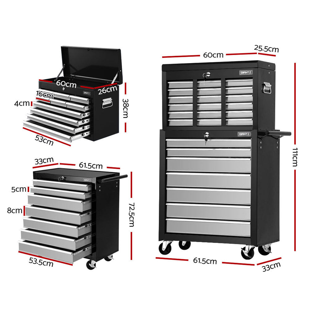 17 Drawers Tool Box Trolley Chest Cabinet Cart Garage Mechanic Toolbox Black and Grey - Tools > Tools Storage - Rivercity House & Home Co. (ABN 18 642 972 209) - Affordable Modern Furniture Australia