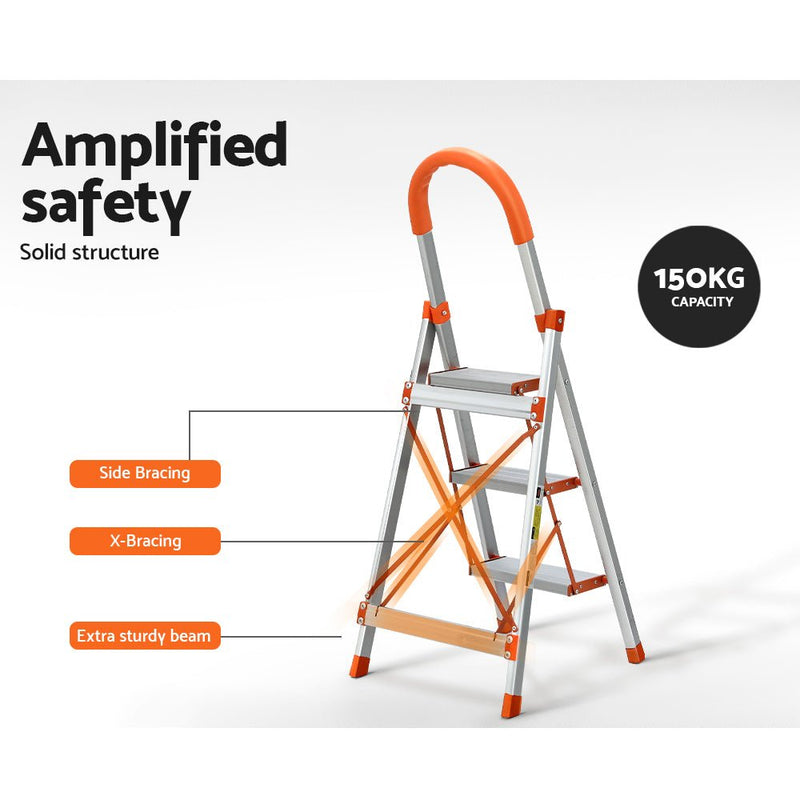 Giantz 3 Step Ladder Multi-Purpose Folding Aluminium Light Weight Non Slip Platform - Tools > Other Tools - Rivercity House & Home Co. (ABN 18 642 972 209) - Affordable Modern Furniture Australia