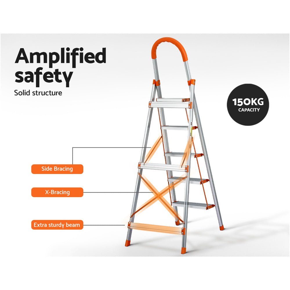 Giantz 5 Step Ladder Multi-Purpose Folding Aluminium Light Weight Non Slip Platform - Tools > Other Tools - Rivercity House & Home Co. (ABN 18 642 972 209) - Affordable Modern Furniture Australia