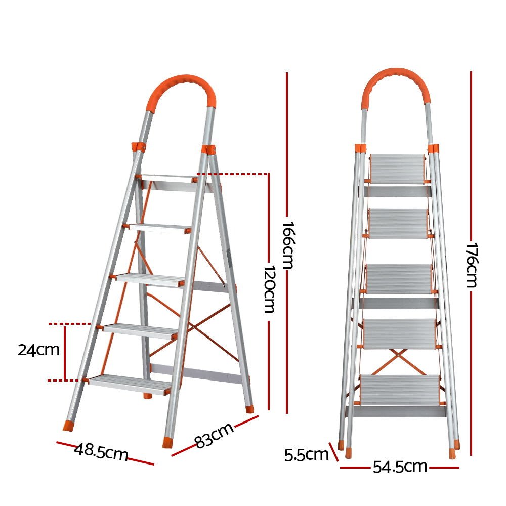 Giantz 5 Step Ladder Multi-Purpose Folding Aluminium Light Weight Non Slip Platform - Tools > Other Tools - Rivercity House & Home Co. (ABN 18 642 972 209) - Affordable Modern Furniture Australia
