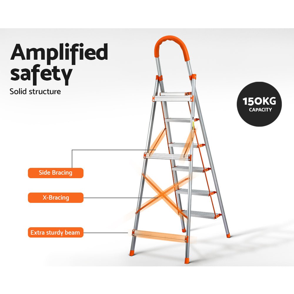 Giantz 6 Step Ladder Multi-Purpose Folding Aluminium Light Weight Non Slip Platform - Tools > Other Tools - Rivercity House & Home Co. (ABN 18 642 972 209) - Affordable Modern Furniture Australia