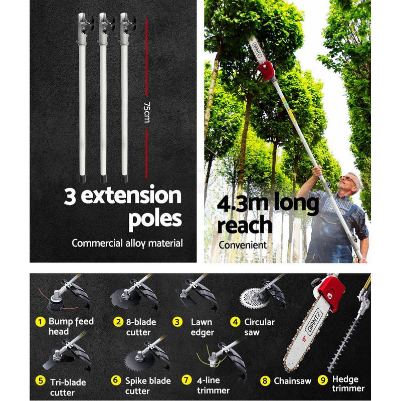 Giantz 62CC Pole Chainsaw Hedge Trimmer Brush Cutter Whipper Snipper Saw 9-in-1 - Home & Garden > Garden Tools - Rivercity House & Home Co. (ABN 18 642 972 209) - Affordable Modern Furniture Australia