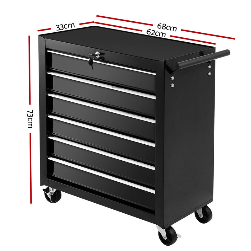 Tool Box Trolley Chest Cabinet 6 Drawers Cart Garage Toolbox Set Black - Tools > Tools Storage - Rivercity House & Home Co. (ABN 18 642 972 209) - Affordable Modern Furniture Australia