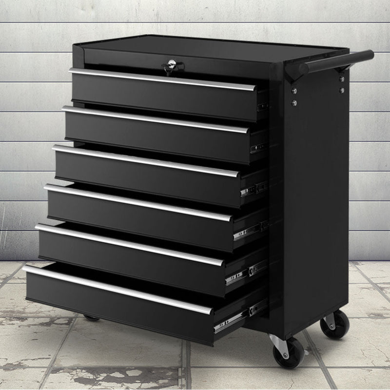 Giantz Tool Box Trolley Chest Cabinet 6 Drawers Cart Garage Toolbox Set Black - Tools > Tools Storage - Rivercity House & Home Co. (ABN 18 642 972 209)
