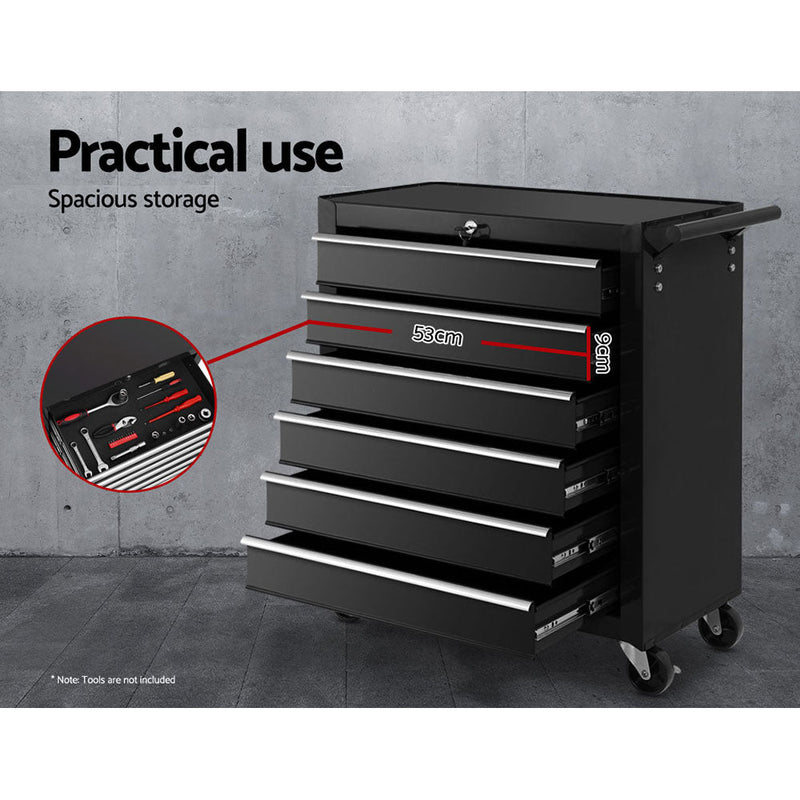 Tool Box Trolley Chest Cabinet 6 Drawers Cart Garage Toolbox Set Black - Tools > Tools Storage - Rivercity House & Home Co. (ABN 18 642 972 209) - Affordable Modern Furniture Australia