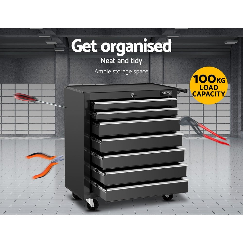 Tool Chest and Trolley Box Cabinet 7 Drawers Cart Garage Storage Black - Tools > Tools Storage - Rivercity House & Home Co. (ABN 18 642 972 209) - Affordable Modern Furniture Australia