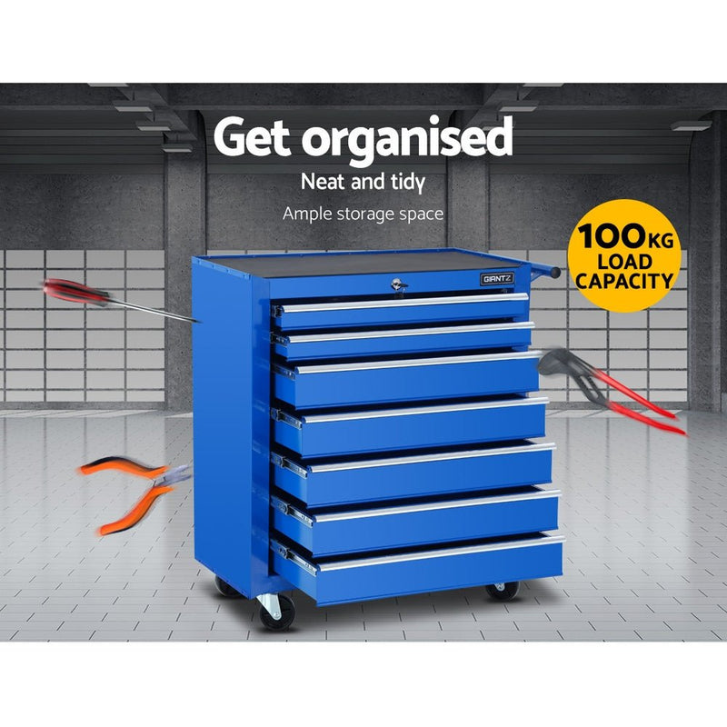 Giantz Tool Chest and Trolley Box Cabinet 7 Drawers Cart Garage Storage Blue - Tools > Tools Storage - Rivercity House & Home Co. (ABN 18 642 972 209)