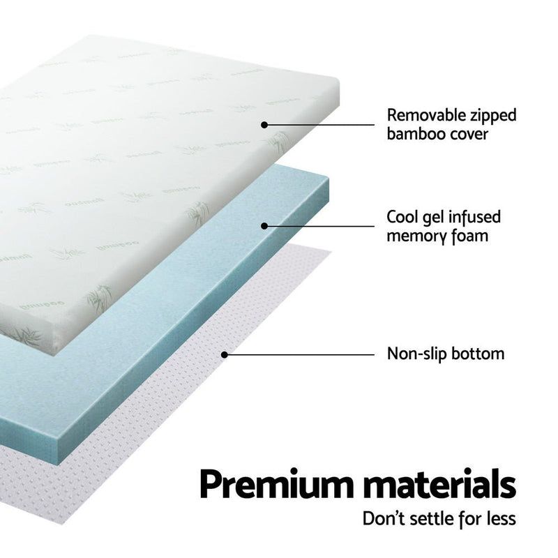 10cm Thick Deluxe Memory Foam Mattress Topper Cool Gel - Double - Furniture > Mattresses - Rivercity House & Home Co. (ABN 18 642 972 209) - Affordable Modern Furniture Australia