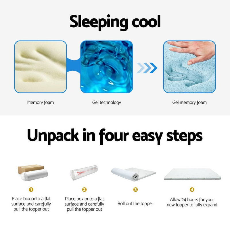 10cm Thick Deluxe Memory Foam Mattress Topper Cool Gel - Single - Furniture > Mattresses - Rivercity House & Home Co. (ABN 18 642 972 209) - Affordable Modern Furniture Australia