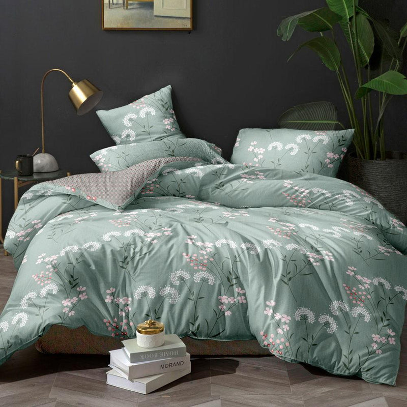 Giselle Bedding Quilt Cover Set King Bed Doona Duvet Reversible Sets Flower Pattern Green - Home & Garden > Bedding - Rivercity House & Home Co. (ABN 18 642 972 209) - Affordable Modern Furniture Australia