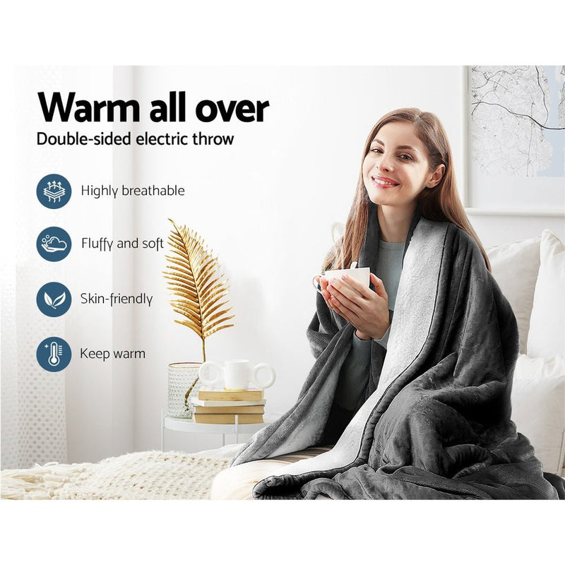 Premium Electric Throw Rug Heated Blanket Washable Snuggle Flannel Winter Grey - Home & Garden > Bedding - Rivercity House & Home Co. (ABN 18 642 972 209) - Affordable Modern Furniture Australia