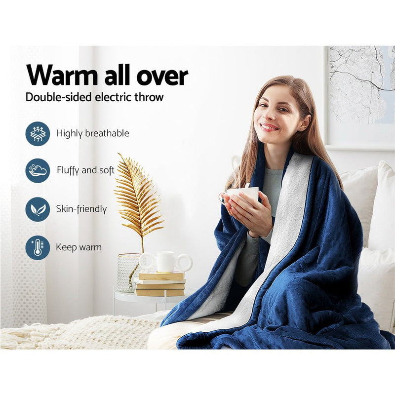 Premium Electric Throw Rug Heated Blanket Washable Snuggle Flannel Winter Navy - Home & Garden > Bedding - Rivercity House & Home Co. (ABN 18 642 972 209) - Affordable Modern Furniture Australia
