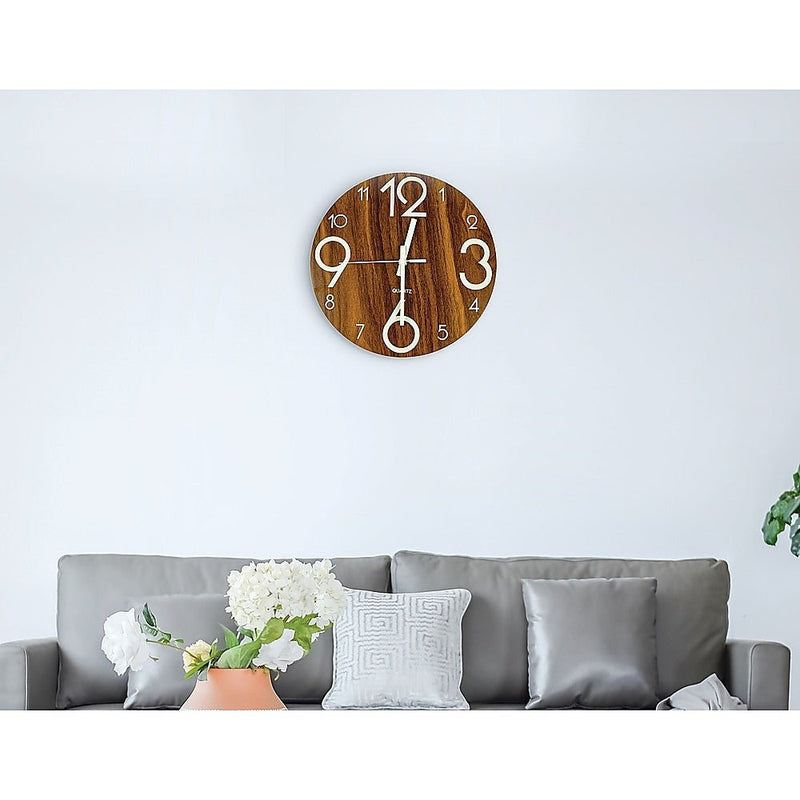 Glow In Dark Wall Clock Luminous Quartz Wooden Non Ticking Home Decor 12''/30cm - Home & Garden > Decor - Rivercity House & Home Co. (ABN 18 642 972 209) - Affordable Modern Furniture Australia