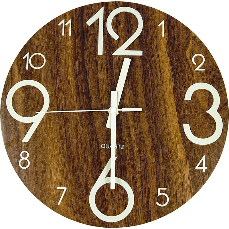 Glow In Dark Wall Clock Luminous Quartz Wooden Non Ticking Home Decor 12''/30cm - Home & Garden > Decor - Rivercity House & Home Co. (ABN 18 642 972 209) - Affordable Modern Furniture Australia