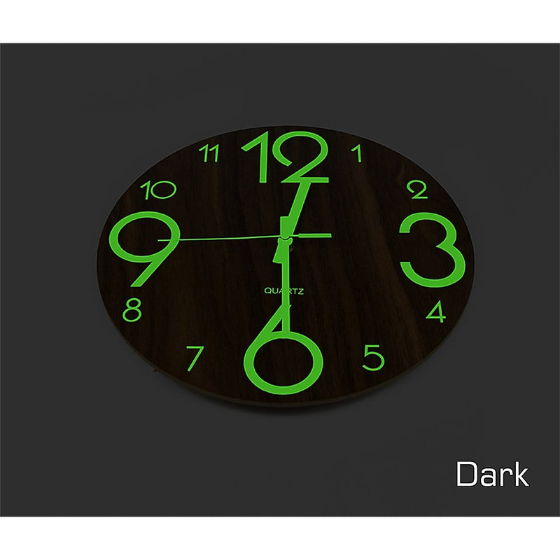 Glow In Dark Wall Clock Luminous Quartz Wooden Non Ticking Home Decor 12''/30cm - Home & Garden > Decor - Rivercity House & Home Co. (ABN 18 642 972 209) - Affordable Modern Furniture Australia