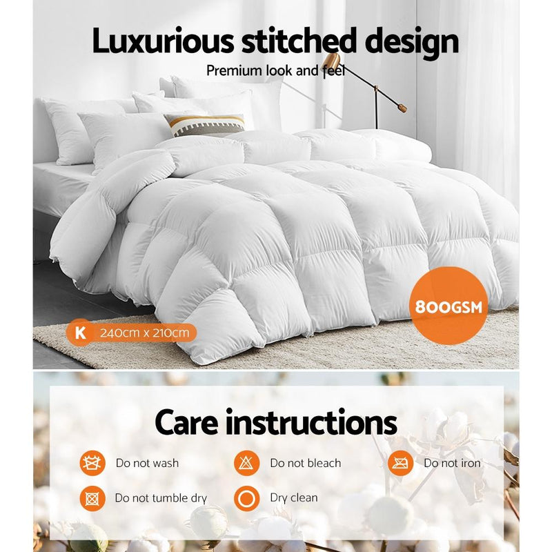 Goose Down Feather Quilt Cover Duvet 800GSM Doona White King - Rivercity House & Home Co. (ABN 18 642 972 209) - Affordable Modern Furniture Australia