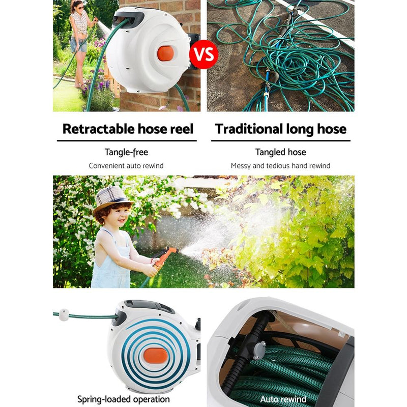 Greenfingers Retractable Hose Reel 30M Garden Water Brass Spray Gun Auto Rewind - Home & Garden > Garden Tools - Rivercity House And Home Co.