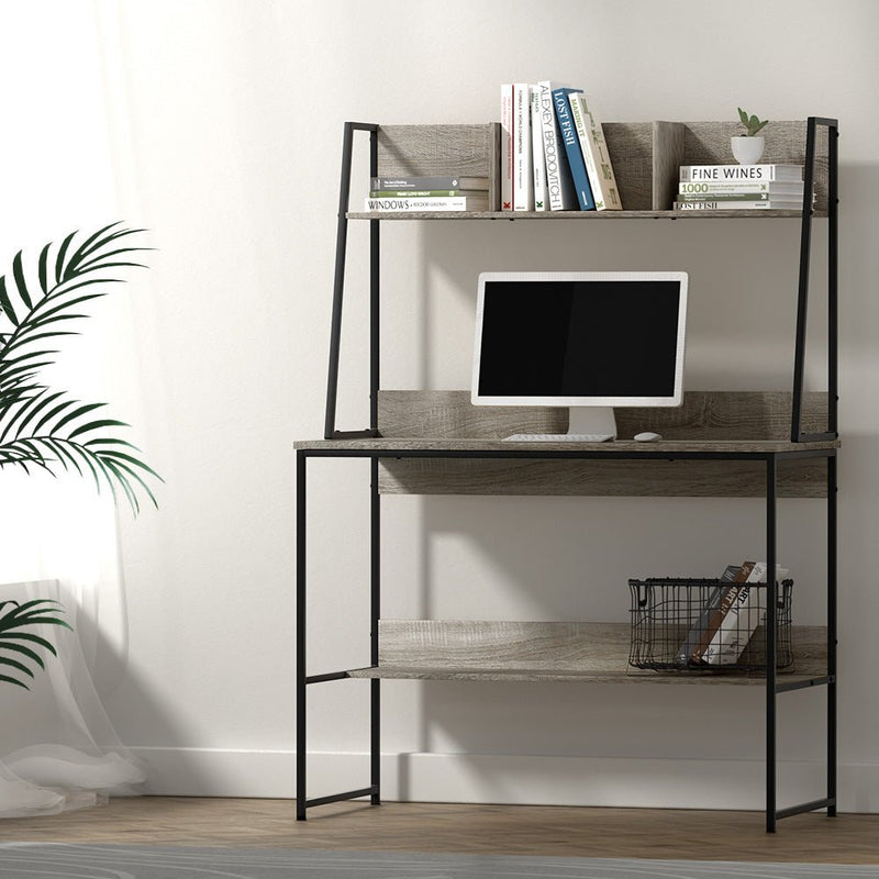 Grey Computer Desk Workstation with Bookshelf Storage - Furniture > Living Room - Rivercity House & Home Co. (ABN 18 642 972 209) - Affordable Modern Furniture Australia